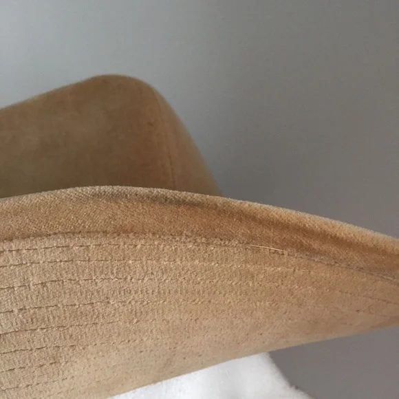 Vintage Womens Stetson Cowboy Western Hat Corduroy Cotton Feather Beige 6-3/4 - Picture 7 of 12